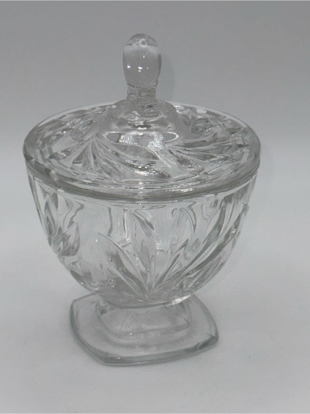 Indiana Glass Clear Pressed Willowed Glass Covered Candy Dish with Footed Base